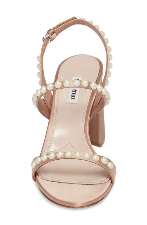 miu miu replica sandals|Miu Miu Faux Pearl Accents Patent Leather Slingback Sandals.